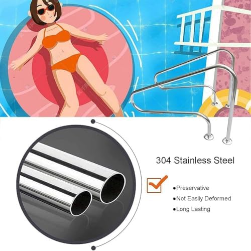304 Stainless Steel Pool Grab Rail - Inground Swimming Pool Safety Handrail, Stair Rail, Entry Handle, Durable Pool Ladder Support for Secure Access and Stability