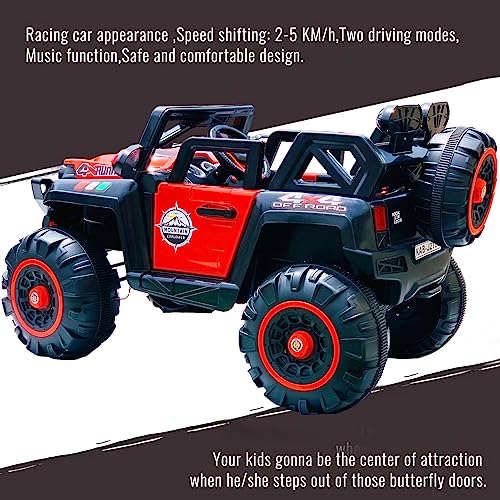 Image of Driving EV Cars for 1, 2, 3, 4, 5, 6 Years | Remote + Steering + Mobile App Control | Kids Jeeps (Jumbo Size KAB2188 [1-8 Year Kids], Bright Red)