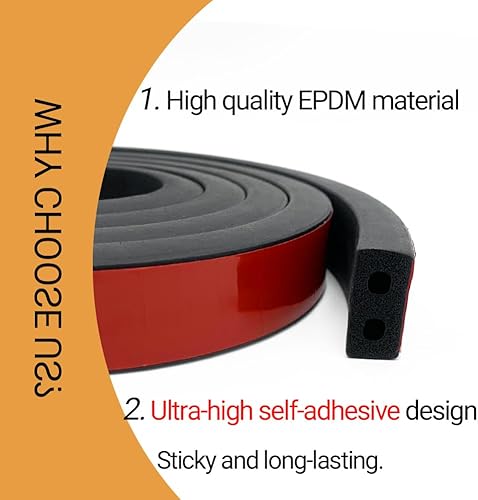 Miniatura 3 de PACIXU Burlete de goma de doble agujero, tira de sello de goma EPDM autoadhesiva, negro, 1 pulgada de ancho x 12 pulgadas de alto, largo 20 pies,