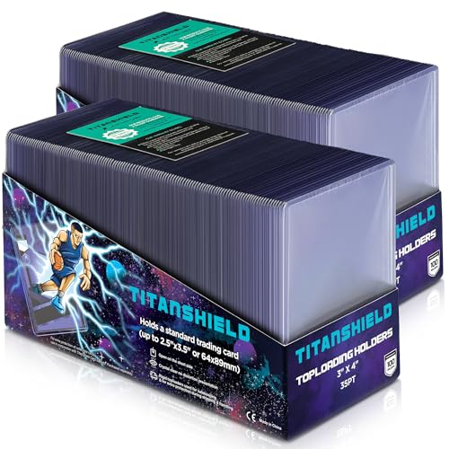 TitanShield 3"x4" Platimum Quality Seamless Toploaders Top Loader Sleeves for Collectible Trading Cards Compatible with Pokemon MTG Kpop Photocards (200 ct.) TitanShield 3"x4" Platimum Quality Seamless Toploaders Top Loader Sleeves for Collectible Trading Cards Compatible with Pokemon MTG Kpop Photocards (200 ct.)
