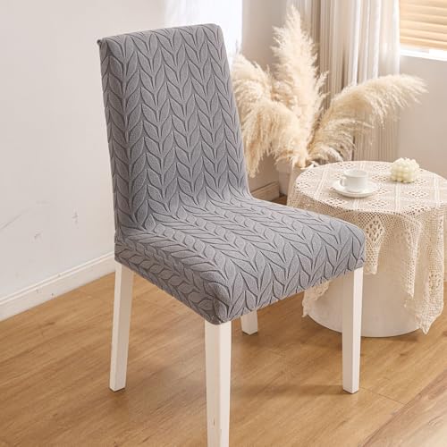 Image of HOMETHREADS Stretchable Elastic Jacquard Chair Seat Cover - Removable & Washable, Durable Seat Protector for Dining Room, Kitchen, Restaurant & Party Chairs (Grey, Pack of 8)