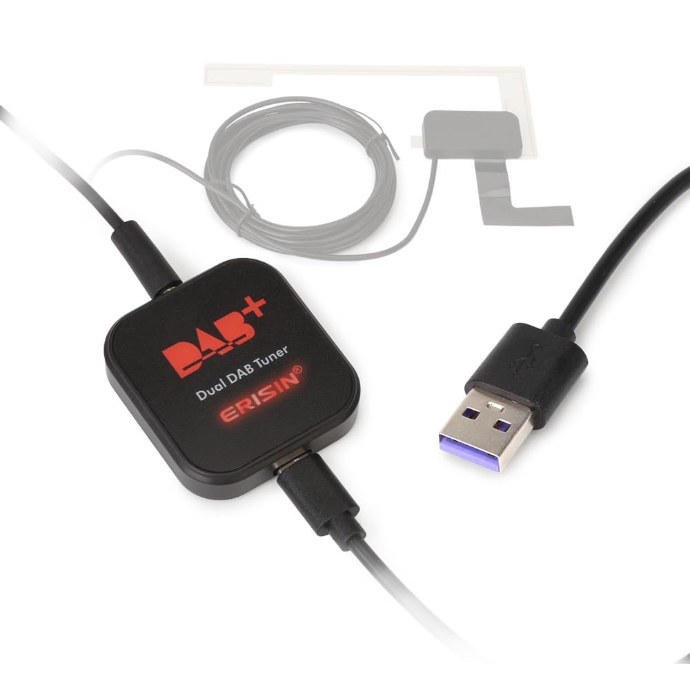 Erisin ES394 Dab+ Digitale Radio Ricevitore Box Doppi sintonizzatori DAB per autoradio Audio Broadcast con Adattatore Antenna Amplificatore MCX per Android autoradio