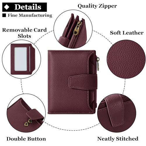 Image of Airkit Small Wallet Women RFID Blocking Soft Leather Bifold Compact Card Holder Wallet for Women with Zipper Coin Pocket 4 ID Window