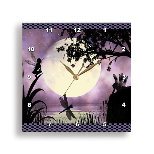 3dRose Fairies and Dragonflies with an Purple Moon Wall Clock, 10 by 10-Inch