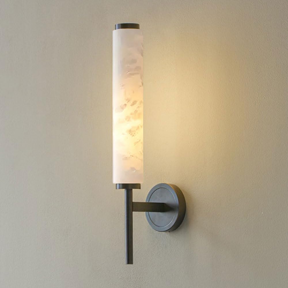 SSBHDM Modern Industrial Style Natural Alabaster Wall Sconce, Hard Wire Connection Indoor Wall Lamp, 18.9in Marble Copper Wall Light, Bedroom Corridor Stairs Decorative Lighting Fixtures