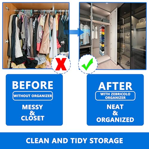 zebricolo Legging Organizer for Closet Hanging, Legging Storage Bag Can Holds 24 Leggings Jeans or Shirts, Heavy Duty Metal Hooks for Over Door Storage, Wardrobe Clothes Storage — view 3