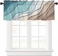 Vista 36 de Cortina de cenefa color turquesa degradado para ventanas Kithchen, verde azulado y marrón, degradado, moderno, abstracto, geométrico, cenefas