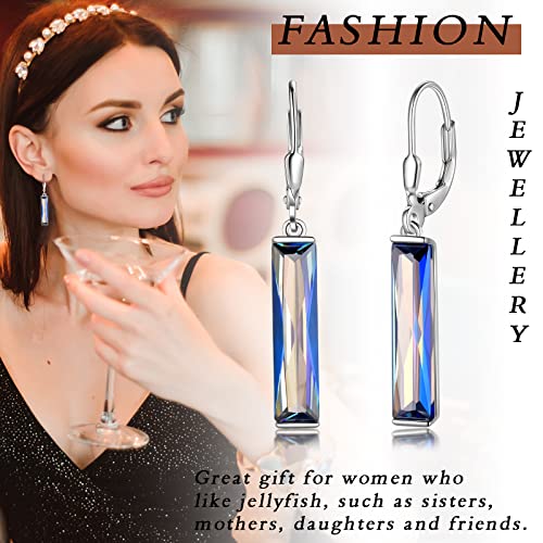 Mystic Topaz Dangle Earrings - Women 925 Sterling Silver Mystic Rainbow Rectangle Fire Topaz Leverback Drop Earring Dangling Jewelry3