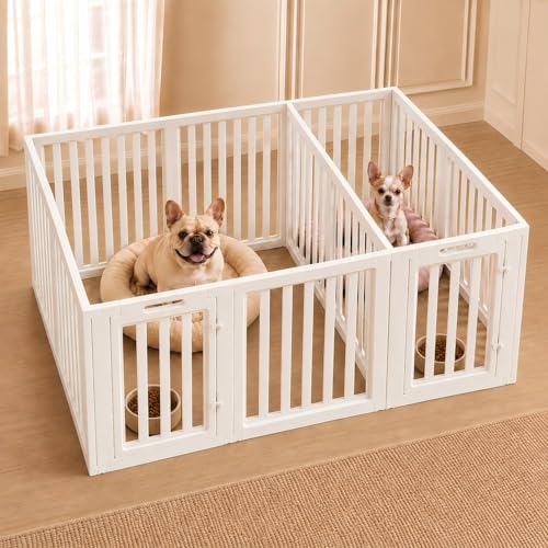 Image of EVERFRONT Dog Playpen with Door - Dog Pen Indoor - Easy Assemble Dog Play Pen - Puppy Playpen, Cat Playpen, Small Animal Playpen, Dog Play Pen Indoors (White, 24 inch, 12 Panels)