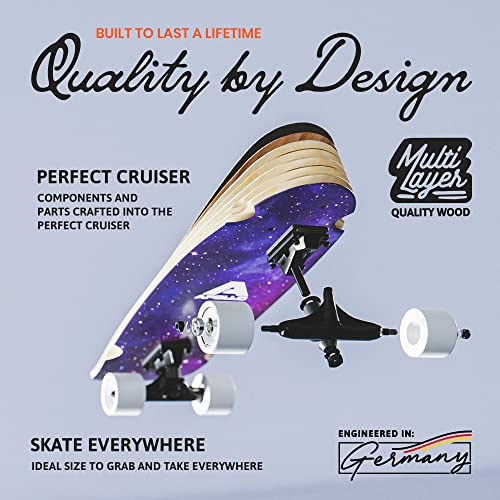 Apollo Cruiser Skateboards - Midi Cruiser Longboard - Surf Carver Skateboard - Complete Cruiser Board For Adults, Kids, Boys, Girls, Teen. Kicktail Vintage Mini Skateboard. Incl. T-Tool (Nebula) #TOP2