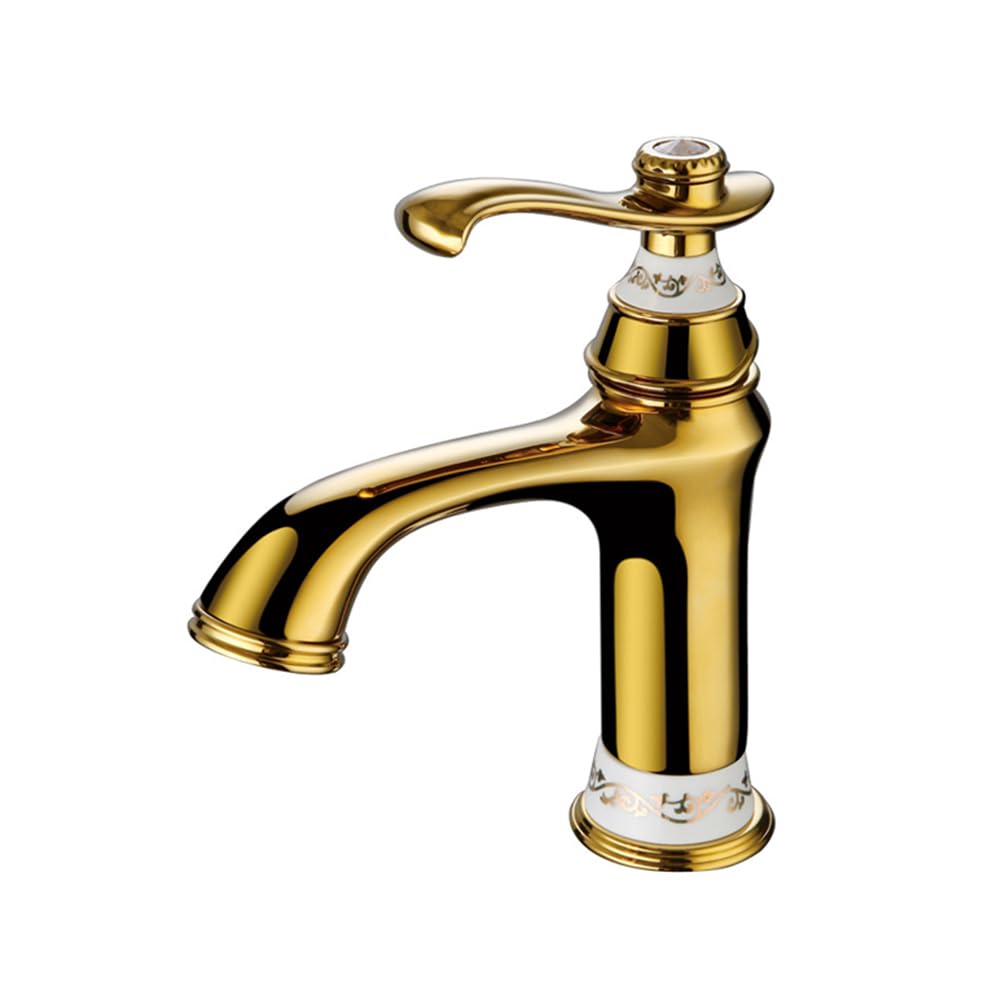Mitigeur de lavabo en laiton antique doré avec commande eau chaude et froide