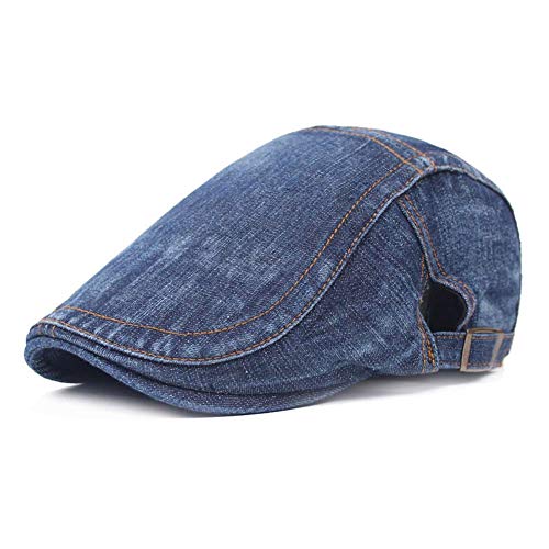 Men Denim Jeans Newsboy Cap Ivy Gatsby Beret Hat Duckbill Buckle Cabbie Cap (Hat-Blue)