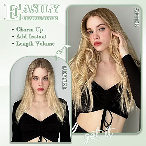 Hair Extensions Clip In 20Inch Long Wavy Hair Extensions 4Pcs Synthetic Full Head Hairpieces Seamless Weft for Natural Volume for Daily Use & Any Occasions Weft for Natural Volume Golden Blonde - Image 2