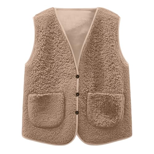 Girls Vest Fleece Sleeveless Button Open Front Fuzzy Warm Outerwear Fall Winter Fashion Sherpa Vests Cute Cozy Soft Coat4