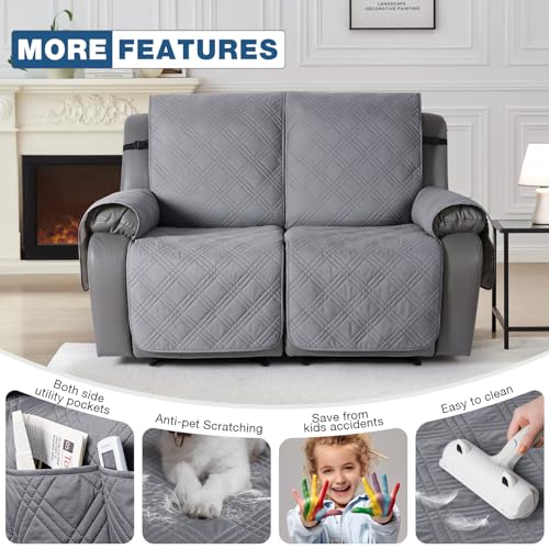 Image of TAOCOCO 100% Waterproof Loveseat Recliner Cover, Non Slip Split Loveseat Covers for Reclining Loveseat with Elastic Straps, Washable Recliner Chair /Furniture Protector for Kids Pets(2 Seater, Gray)
