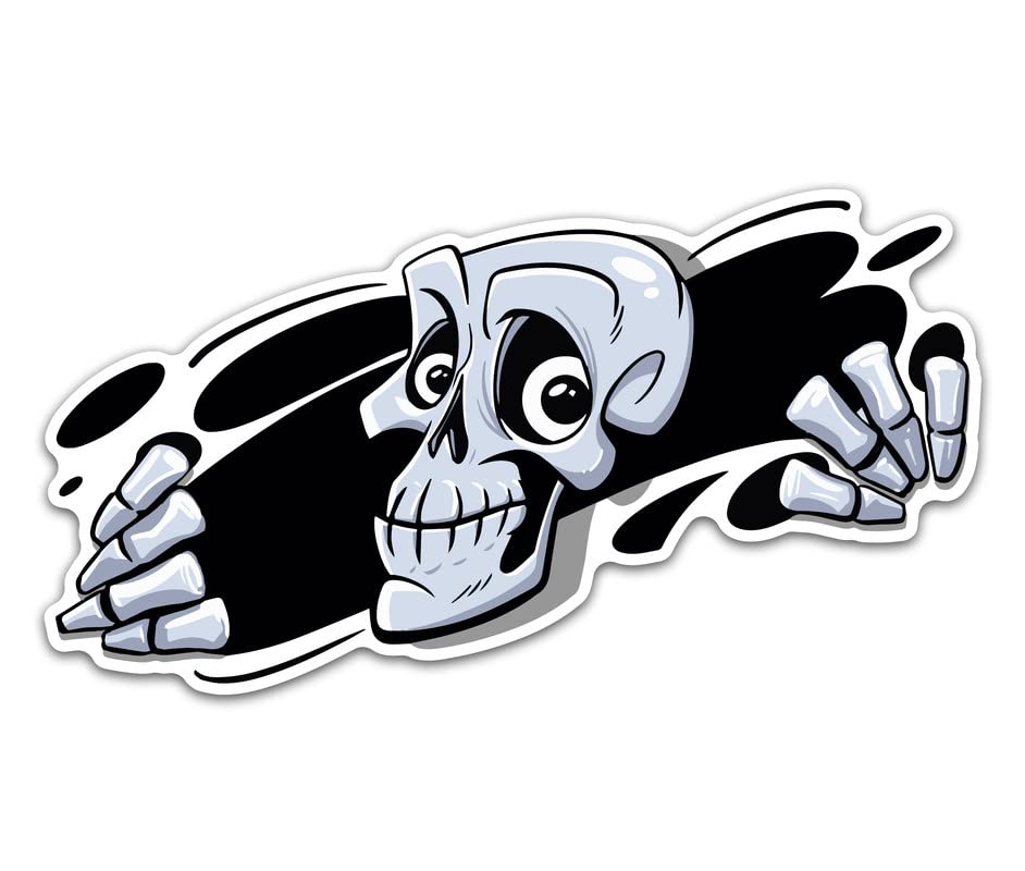 Peeking Skeleton Skull Funny Ghost Car Sticker Laptop Office Vinyl Sticker Decal for Car Bumper Truck Van SUV Window Wall Boat Cup Tumblers Laptop or Any Smooth Surface Pack o 2