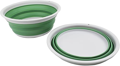 Miniatura 2 de SAMMART Tina plegable de 7.5 L (1.98 galones) - Tina plegable - Lavabo portátil - Tina de plástico que ahorra espacio (gris claroverde mar oscuro