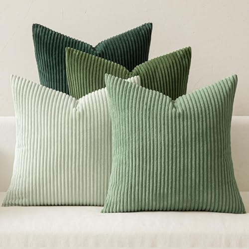 Image of MIULEE Boho Farmhouse Sage Green Throw Pillow Covers 22x22 Inch Set of 4 Mordern Nordic Cushion Covers Soft Corduroy Spring Home Decor for Couch Bed Sofa Living Room Forest Green