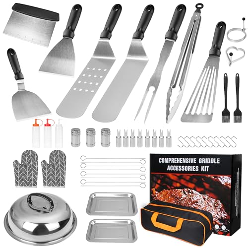 RUINENGDA Set Barbecue Professionale In Acciaio Inox, Kit Utensili Barbecue con Borsa Facile da Trasportare, Accessori Barbecue per Blackstone e gas (50PCS)