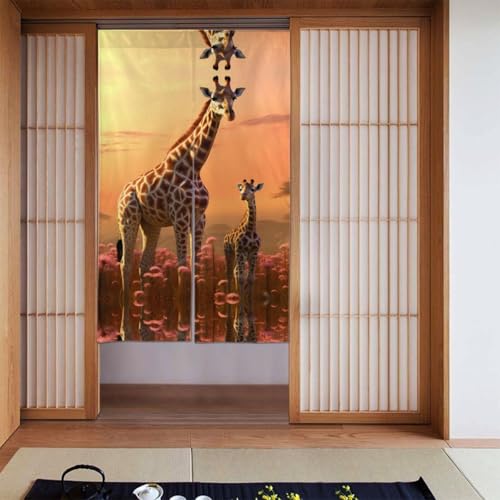 YYHHAOFA decorate Curtains Set of 2 Curtain Panels/Room Darkening Blackout Curtains for Bedroom 56x34 In giraffe mum and baby Printed