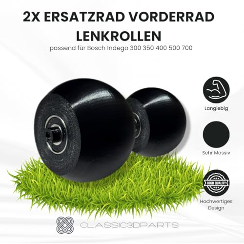 Classic3DParts 2x Vorderrad mit Kugellager passend für Bosch Indego 300 350 400 500 700 Lenkrolle