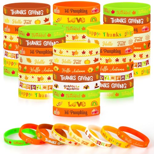 Image of JUNEBRUSHS 64pcs Thanksgiving Party Favors Fall Silicone Bracelets