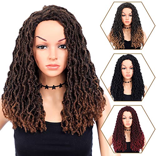 Wigs for Black Women 20" Braided Wigs ,Ombre Brown Dreadlock Wig Faux Locs Wig,Glueless Synthetic Long Braided Wigs for Black Women by ATRAENTE (1B/30)