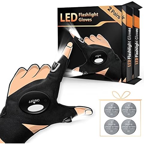 HANPURE LED Flashlight Gloves Stocking Stuffers for Adults Men Christmas Birthday Gift Idea for Dad Husband Him Boyfriend (2 Pack(with Replaceable Batteries)) Cover