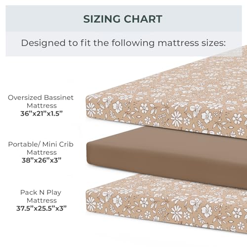 Image of Pobibaby 2 Pack Pack N Play Sheets for Girls - Premium Cotton Blend Fitted Playard Sheet, Soft Breathable Mini Crib Sheets Girl, Playpen Mattress Cover for Standard Travel Playards 38x26 (Meadow)