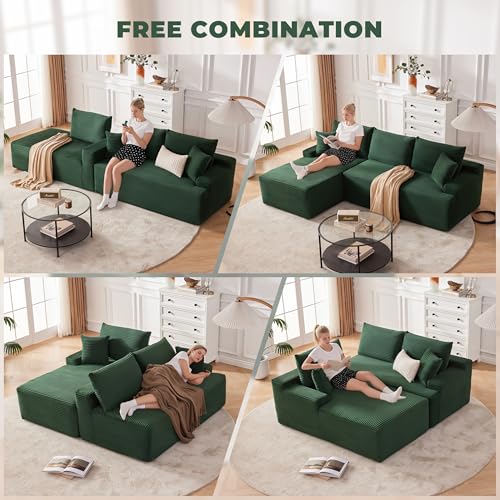 Cloud Sectional Couch, Modular Sectional Sofa for Living Room, Boneless Sofa with Deep Seat, Fluffy Comfy Couch with L-Shaped Chaise, No Assembly Required, Green