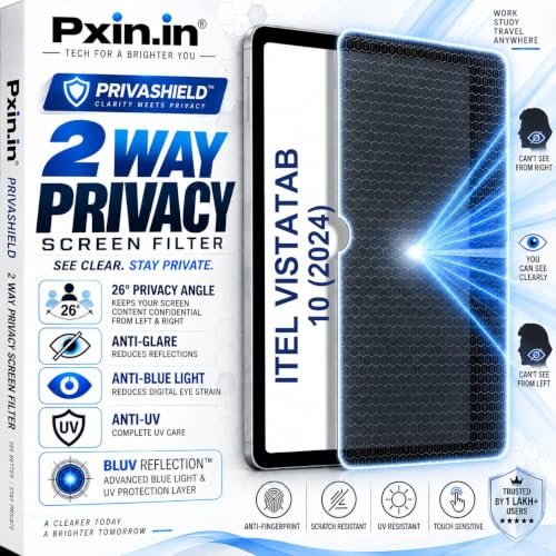 Image of Pxin Tablet Privacy Guard compatible with itel VistaTab 10 2024 | 2 Way Privacy screen protector | Anti Glare | Anti Spy Screen | Anti Bluelight | UV Protect | Eye Protection | Privashield