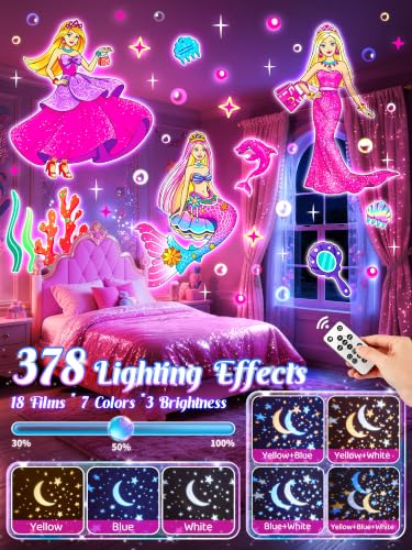 Image of Little Mermaid Toys, 15 Soothing Sounds+18 Films+378 Colors Kids Night Light Projector, 360+Remote+Cordless+Pink Mermaid Birthday Gifts for Girls, Princess Toys Princess Room Decor[Dreamy Packaging]