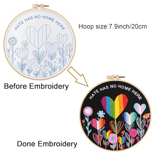 Image of Louise Maelys Flower Beginners Embroidery Kits,Cross Stitch Kit for Adults,DIY Needlepoint with LGBT Love Pattern,Including Cloth, Needles,Threads and Instruction
