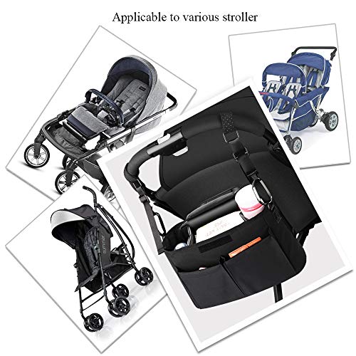 Baby Stroller Organizer with Cup Holder, Universal Non-Slip Stroller Accessories Caddy Bag Fits for Uppababy, Baby Jogger, Britax, BOB and Pet Stroller, Stroller Hooks/ Extra Storage –Baby Shower Gift
