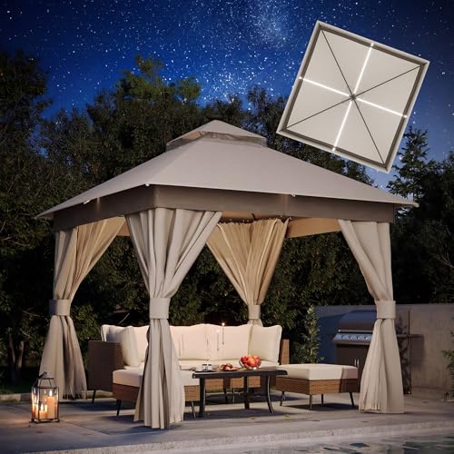 LAUSAINT HOME 10'x10' Outdoor Gazebo with Solar LED Lights, Metal