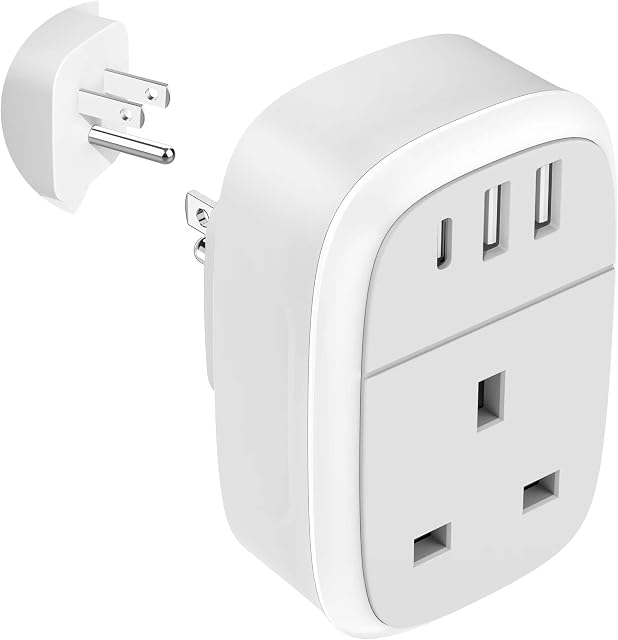 UK to US Plug Adaptor, USA Travel Adapter 32W USB C Fast Charger for American, Canada, 4 in 1 Cyzbim USBC Adapter for Phone Pad Android Samsung, Type C Plug for Thailand Mexico Colombia (Type B)