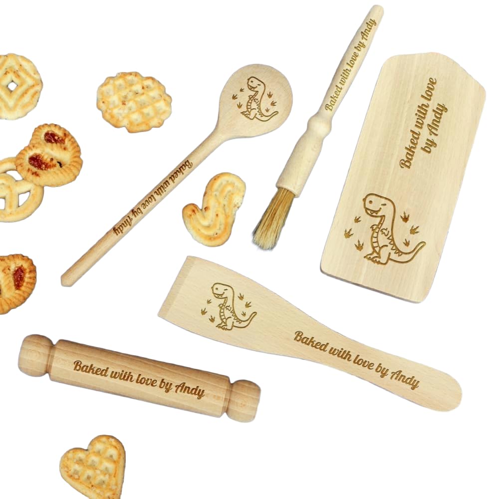 Personalised Kids Childs Children Baking Set Christmas Birthday Gift STAR BAKER Utensils AVAILABLE (DINOSAUR)