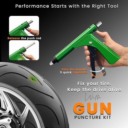 Image of GRAND PITSTOP Tubeless Tire Gun Puncture Repair Kit with Mushroom Plug for Tyre Punctures and Flats on Cars, Motorcycles, ATV, Trucks & Tractors (Gun Puncture kit 15 Plugs, Green)