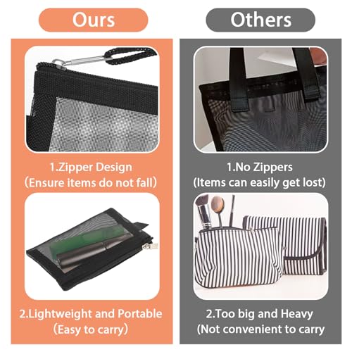 5 pcs Mini Zipper Mesh Bags, 4.13‘’×2.95‘’ Cosmetic Bags Coin Purse Key Holder bags Travel Storage Pouch Makeup Purse Accessories for Lipstick, Cash, Earphone, Credit Card (Black)4
