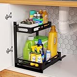 MOSTWOGO Sliding Under Sink Organizers and Storage, 2-Tier Carbon Steel Under Sink Organizer, Insert