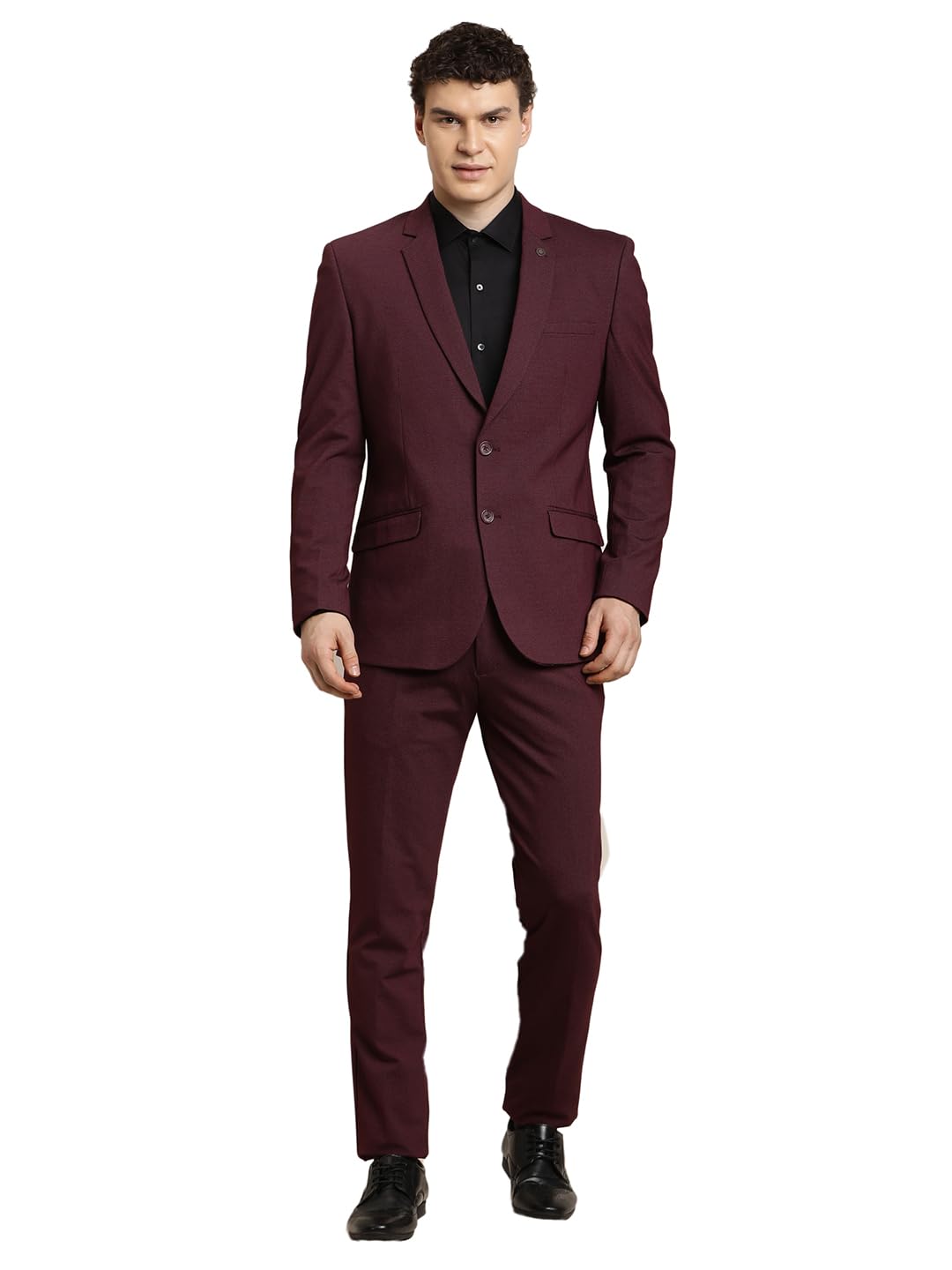 Men 100% Cotton Maroon Formal Suit (2 Piece)