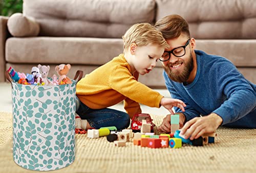 Image of Laundry Baskets,Canvas Fabric Laundry Hamper,Collapsible Toy Storage Organizer Bins,Gift Basket for Bedroom, Clothes, Nursery,Kids,Boys (Eucalyptus leaves)