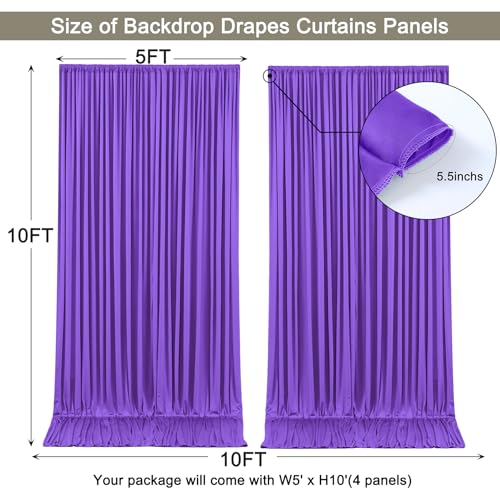 Image of 20x10ft Purple Backdrop Curtain for Wedding Parties Wrinkle Free Fabric Purple Drapes Backdrop Decoration for Baby Shower Birthday Photography Decoration 4 Panels, 5ft x 10ft