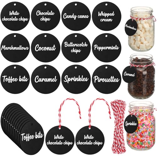 Layhit 12 peças de decoração de barra de cacau quente de Natal com corda vermelha e branca suprimentos de barra de cacau de madeira preta etiquetas de Natal chocolate quente festa lembrancinha para