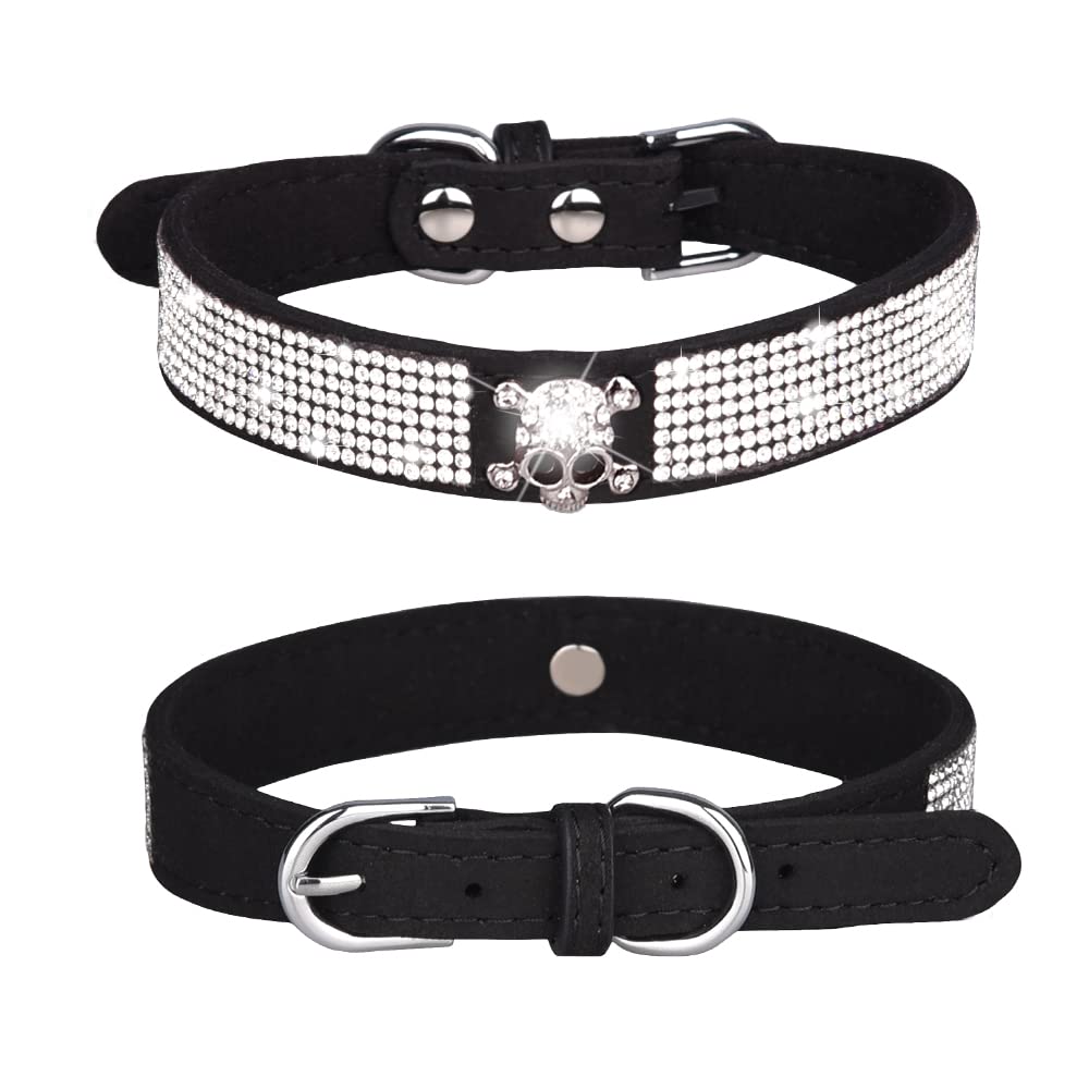 Pimaodog Rhinestone Dog Collar, Cute Dazzling Sparkling Soft Suede Leather Adjustable Pet Dog Cat Collar Crystal Diamond for Puppy Small Medium Large