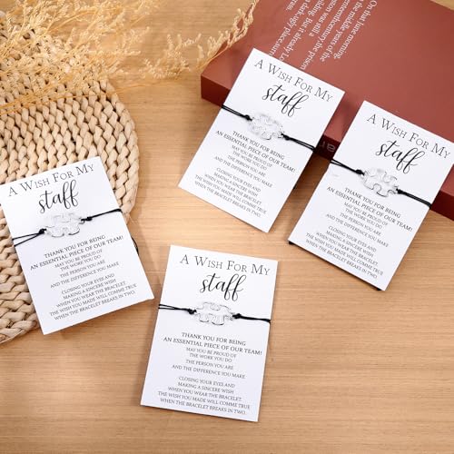 24 Pcs Coworker Employee Appreciation Gifts Bracelets with Cards, A Wish for My Staff Appreciation Gifts for Coworkers, Adjustable String Team Gift for Employees Teacher Volunteers Nurse3