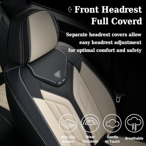 Image of Coverado Front Seat Covers, Car Seat Covers Front Seats, Leather Seat Covers for Cars, Automotive Seat Covers Car Seat Protector Car Accessories Fit for Most Sedans SUV Pick-up Truck(Black&Beige)