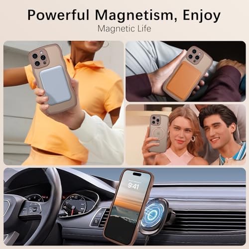 Image of GUAGUA for iPhone 16 Pro Max Case with Stand, Magnetic Cases Curly Wavy Edge Anti-Slip Translucent Matte Back Invisible Ring Shockproof Kickstand Cover for iPhone 16 Pro Max, Brown
