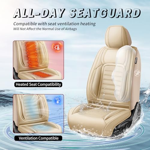 Image of Fit Equinox Premium Leather Car Seat Covers for Chevrolet /Chevy Equinox 2011-2025 2026, Breathable Waterproof All-Weather Seat Cushion Protector, Airbag Compatible, 2 Front Seat Beige