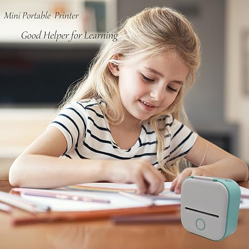 Image of T02 Mini Printer Print Pod Portable Bluetooth Note Buddy Thermal Mini Sticky Note Sticker Inkless Printer with 4 Rolls Paper Compatible with Phone & Tablet White